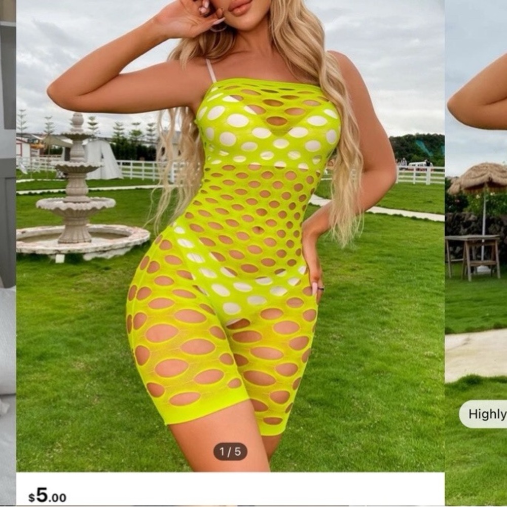 Never worn, neon, green fishnet romper